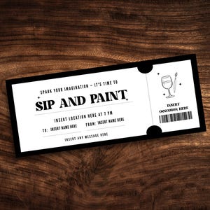 Druckbare Sip and Paint Party Coupon Vorlage, Bearbeitbarer Wine and Paint Night Gutschein, Benutzerdefinierter Geschenkgutschein PDF