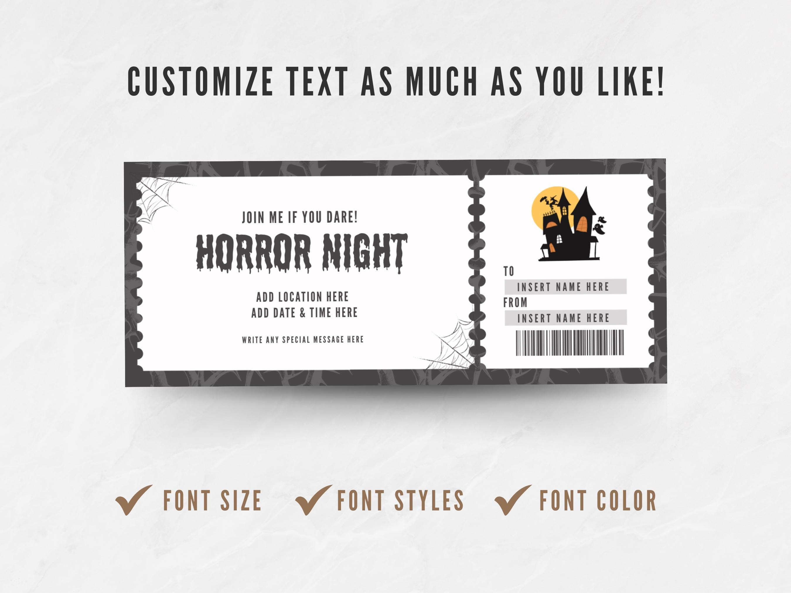 Editable Horror Night Coupon Custom Spooky Adventure Ticket Template 