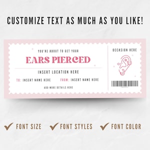 Editable Ear Piercing Coupon Template, Custom Ears Pierced Gift ...