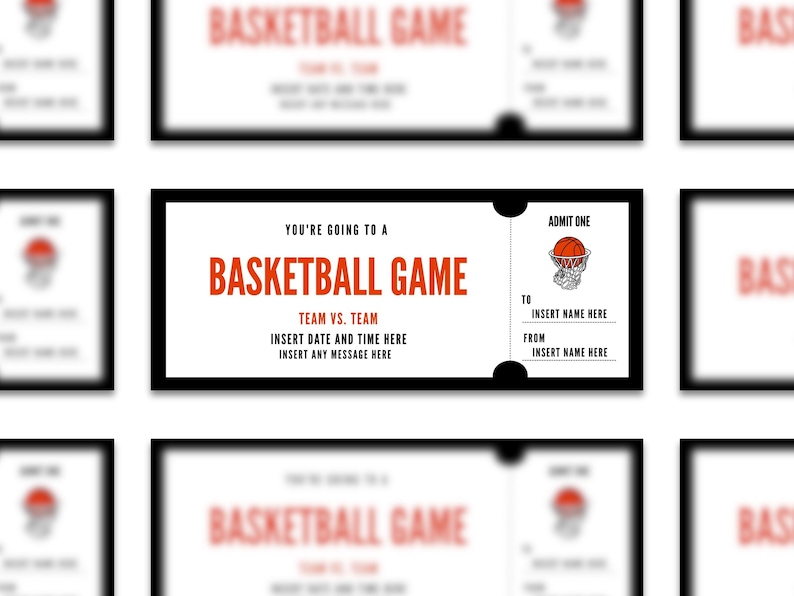Editable Basketball Game Ticket Template, Printable Basketball Ticket