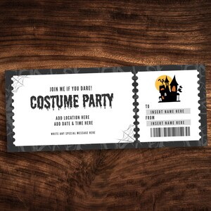 Bearbeitbarer Kostümparty-Coupon, benutzerdefinierte gruselige Dress Up Party Ticket-Vorlage, druckbare Halloween-Party-Einladung PDF