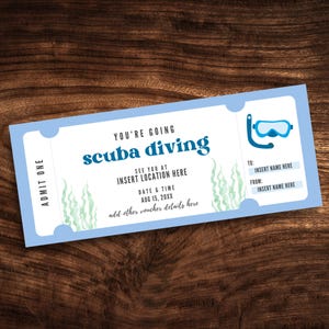 Editable Scuba Diving Lesson Coupon, Custom Scuba Diving Ticket Template, Personalized Scuba Adventure Gift Certificate PDF