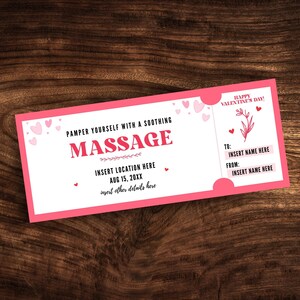 Modèle modifiable de chèque-cadeau de massage pour la Saint-Valentin, bon de commande imprimable pour un massage romantique, bon-cadeau pour un massage de la Saint-Valentin PDF