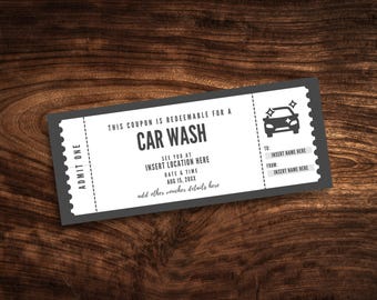Editable Car Wash Coupon Template, Custom Car Wash Ticket, Printable Car Cleaning Gift Certificate PDF
