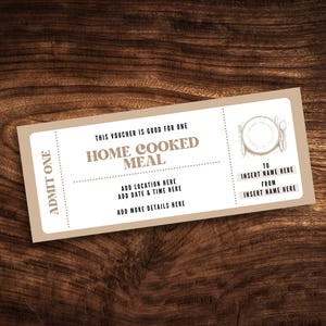 Editable Home Cooked Meal Coupon, Printable Homemade Meal Ticket Template, Custom Home Cooked Dinner Gift Certificate PDF