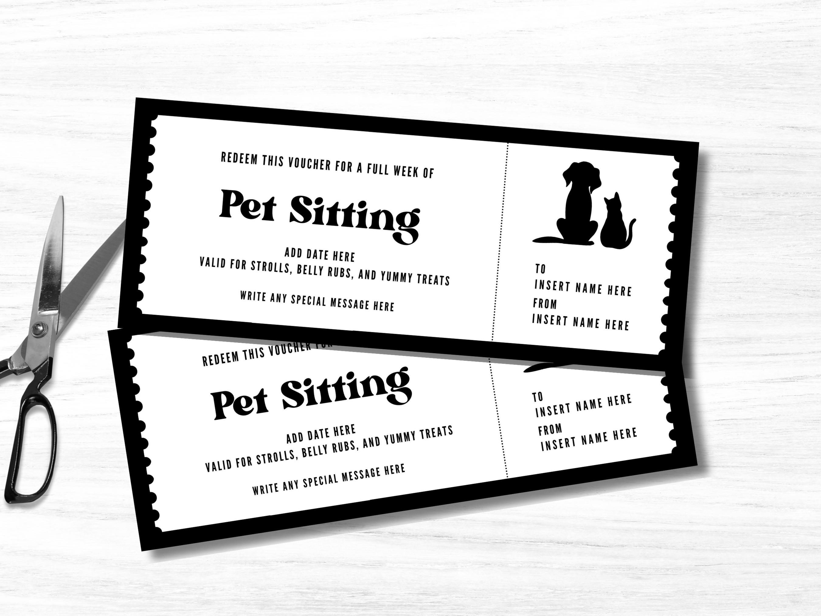 Dog Ticket Vip Editable Pet Sitting Coupon Template, Custom Dog Watching Ticket ...