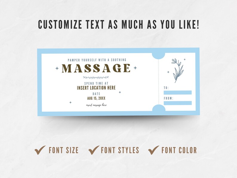Editable Massage Gift Certificate Template, Printable Massage Coupon ...