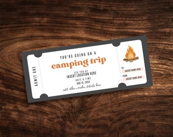 Editable Camping Trip Coupon, Custom Camping Adventure Gift Certificate, Digital Wilderness Camp Ticket Template PDF