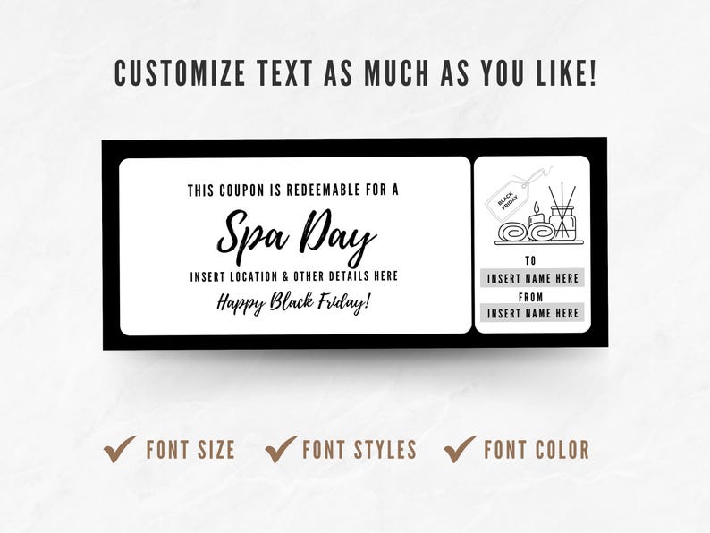 Editable Spa Day Coupon Template, Printable Spa Ticket Voucher, Custom ...
