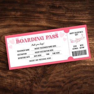Editable Boarding Pass Template, Printable Plane Ticket, Personalized Trave Valentine&#39;s Day Gift, Digital Download