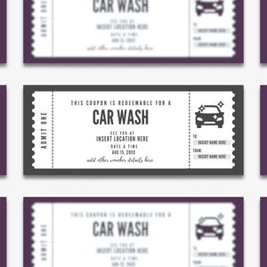 Editable Car Wash Coupon Template, Custom Car Wash Ticket, Printable ...