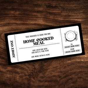 Editable Home Cooked Meal Coupon, Printable Homemade Meal Ticket Template, Custom Home Cooked Dinner Gift Certificate PDF