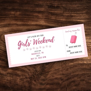 Bon de réduction modifiable pour un voyage entre filles, bon week-end entre filles, billet escapade entre filles imprimable PDF