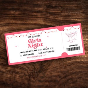 Bearbeitbare Galentine's Day Girl's Night Ticketvorlage, benutzerdefinierte Galentine's Einladung, druckbare Girl's Night Galentine's Coupon PDF