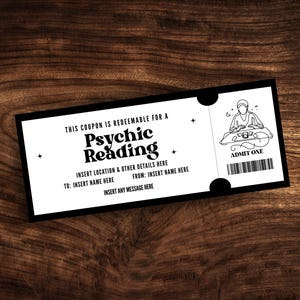 Cupón de lectura psíquica editable, plantilla de ticket de lectura espiritual personalizada, certificado de regalo de médium psíquico imprimible en formato PDF