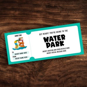 Benutzerdefinierte Wasserpark-Eintrittsvorlage, bearbeitbarer Wasser-Vergnügungspark-Coupon, Überraschungs-Wasserpark-Reiseeinladung PDF