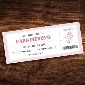 Editable Ear Piercing Coupon Template, Custom Ears Pierced Gift Certificate, Surprise Printable Voucher PDF