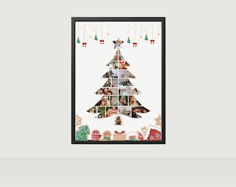 Editable Christmas Tree Photo Collage Template, Custom Winter Holiday Photo Collage Printable, Digital Christmas Wall Decor, Xmas Gift PDF