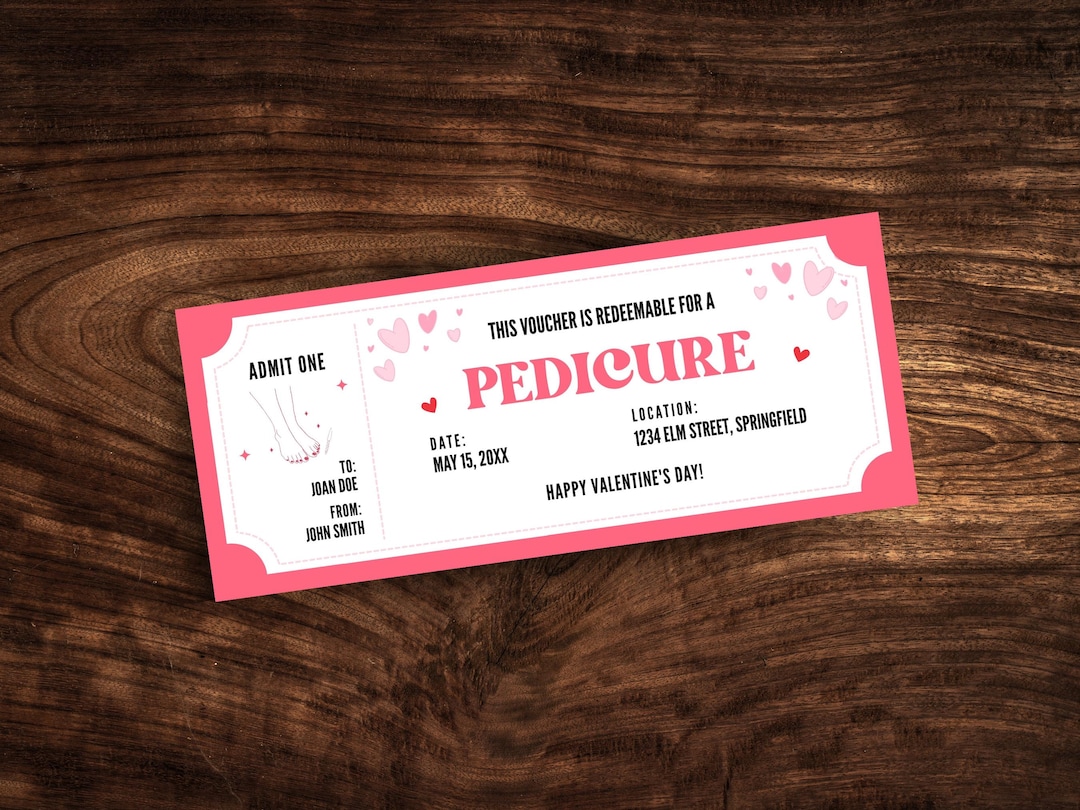 Editable Pedicure Valentine's Day Coupon Template, Custom Pedi Ticket Valentine's Day Gift ...