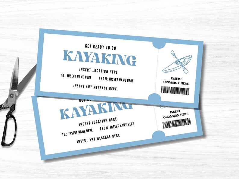 Editable Kayaking Coupon, Custom Kayak Tour Ticket Template, Printable ...