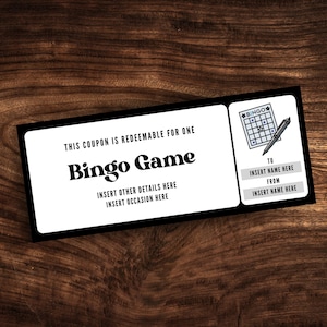 Bearbeitbarer Bingospiel-Coupon, benutzerdefinierte Bingo Night Ticket-Vorlage, Geschenkgutschein PDF für digitales Familien-Bingospiel