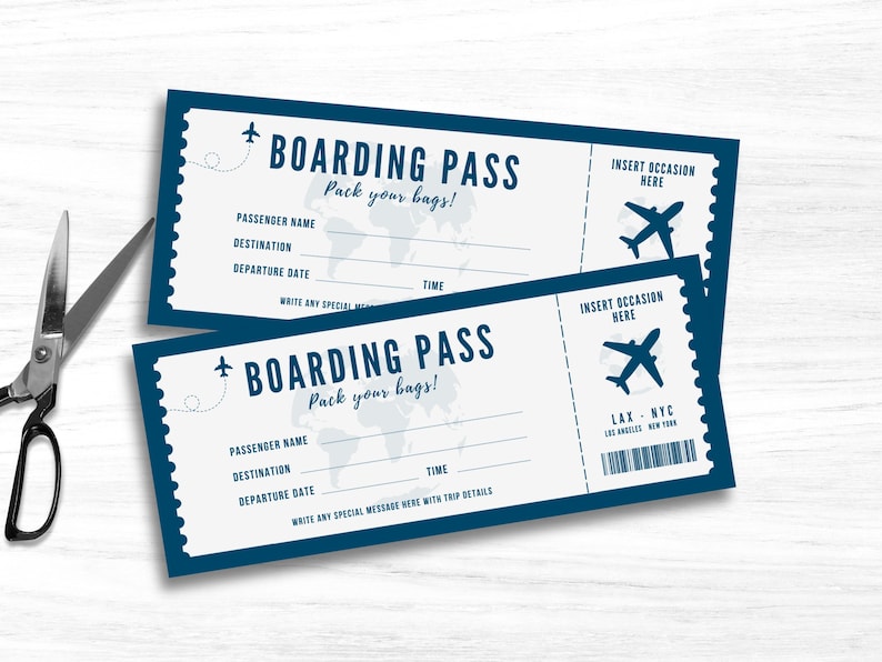 Editable Boarding Pass Template, Printable Plane Ticket Coupon ...