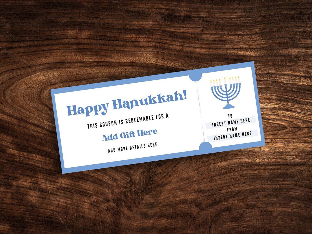 Editable Hanukkah Gift Certificate Template, Custom Happy Hanukkah Gift ...