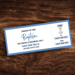 Modello di buono regalo per battesimo modificabile, buono regalo per battesimo personalizzato, biglietto regalo per battesimo personalizzato in formato PDF