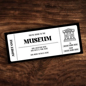 Custom Museum Ticket Template, Printable Museum Gallery Coupon, Editable Surprise Arts Museum Gift Certificate PDF