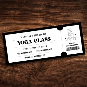 Bewerkbare coupon voor yogales, aangepaste sjabloon voor ticket yogales, afdrukbare pdf-cadeaubon voor hot yogales