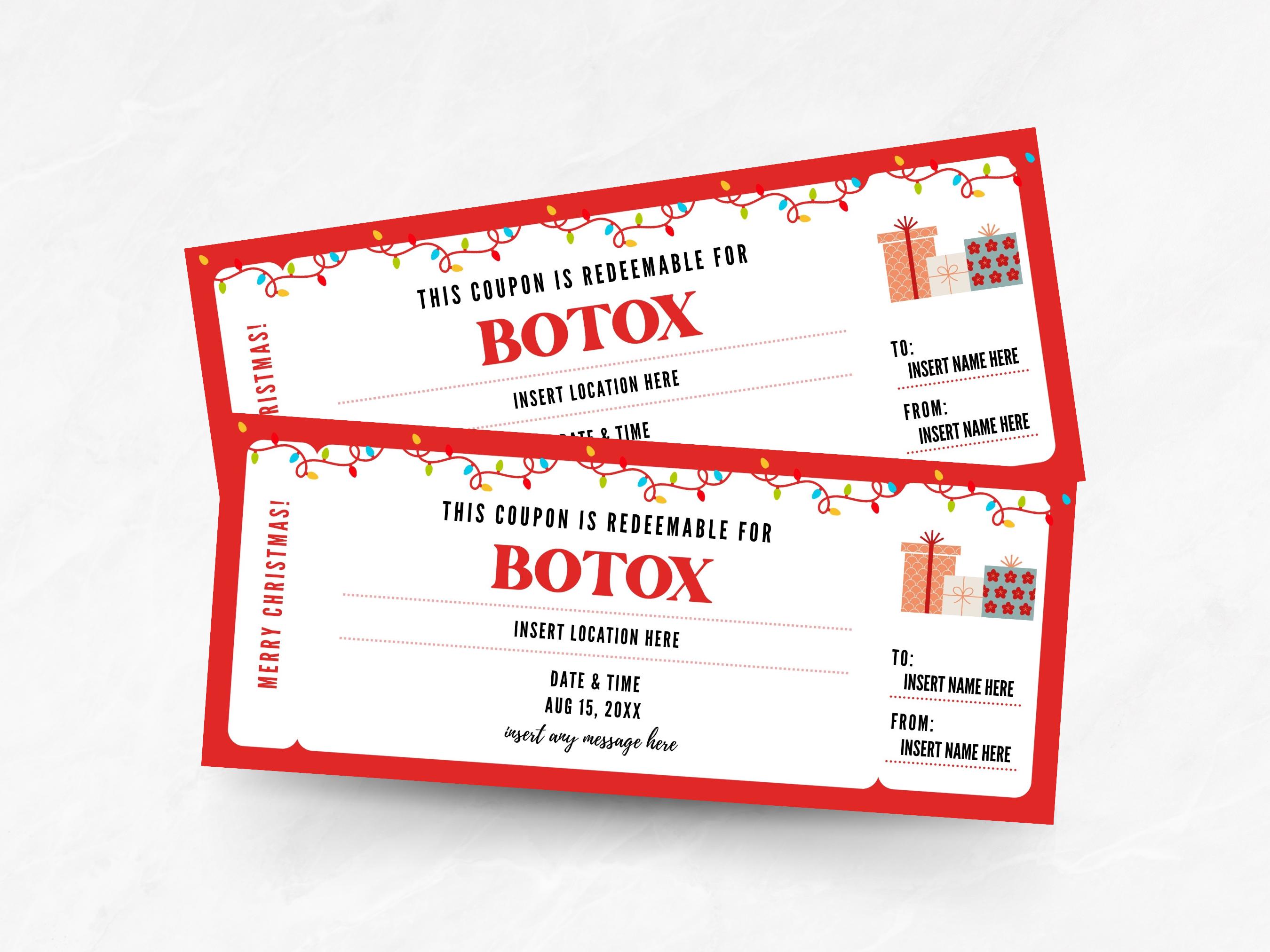 Editable Botox Coupon Holiday Template, Custom Botox Ticket Christmas ...