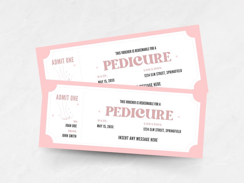 Editable Pedicure Coupon Template, Custom Pedi Ticket Gift Certificate ...