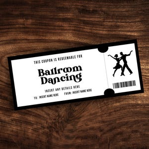 Editable Ballroom Dancing Coupon, Custom Ballroom Dance Lesson Ticket Template, Printable Couples Dancing Class Gift Certificate PDF