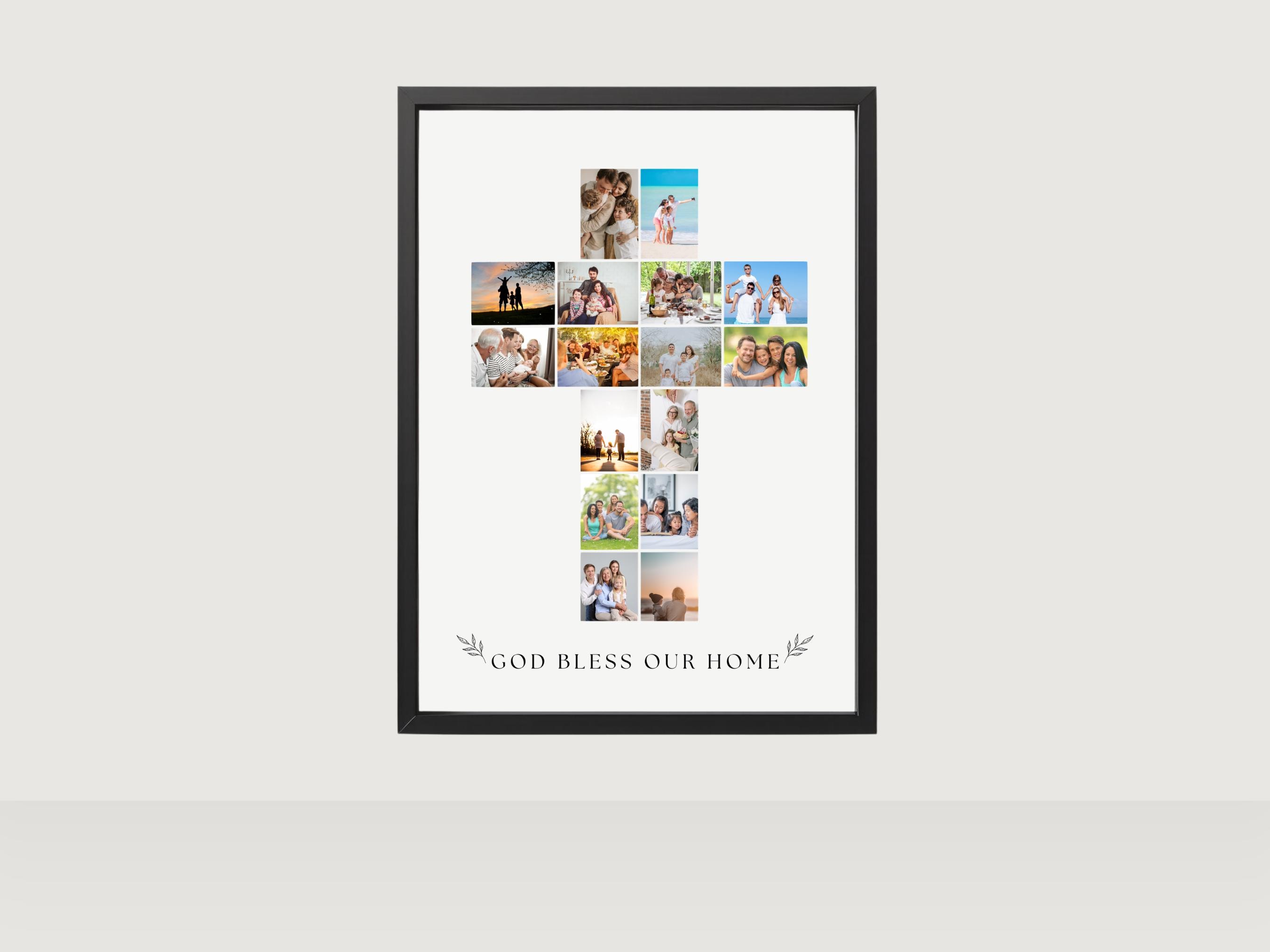 Editable Cross Photo Collage Template, Christian Family Wall Art ...