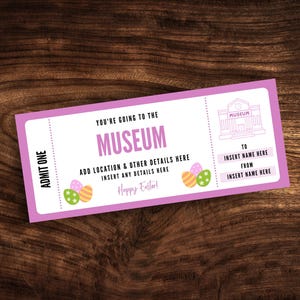 Custom Museum Ticket Template, Printable Museum Gallery Easter Coupon, Editable Surprise Arts Gift Certificate PDF