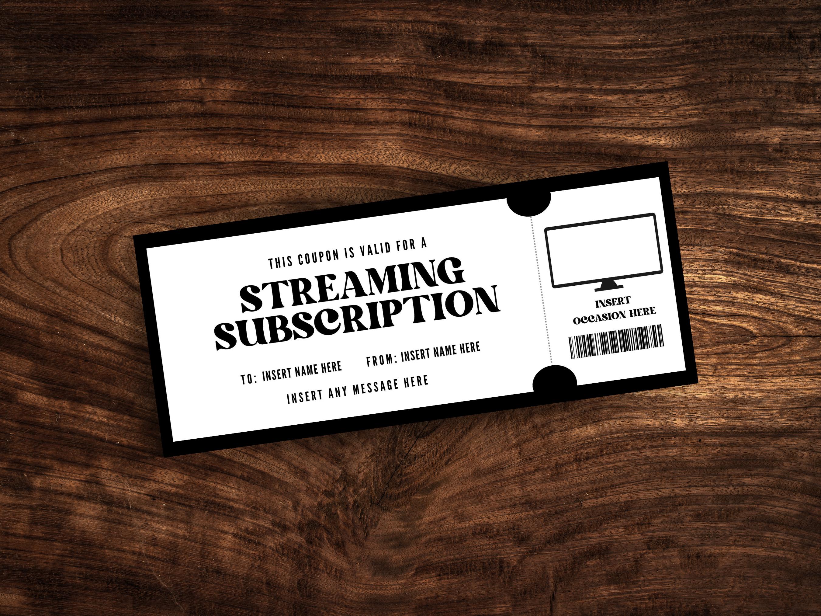 Editable Streaming Subscription Coupon, Custom Streaming Service Ticket ...