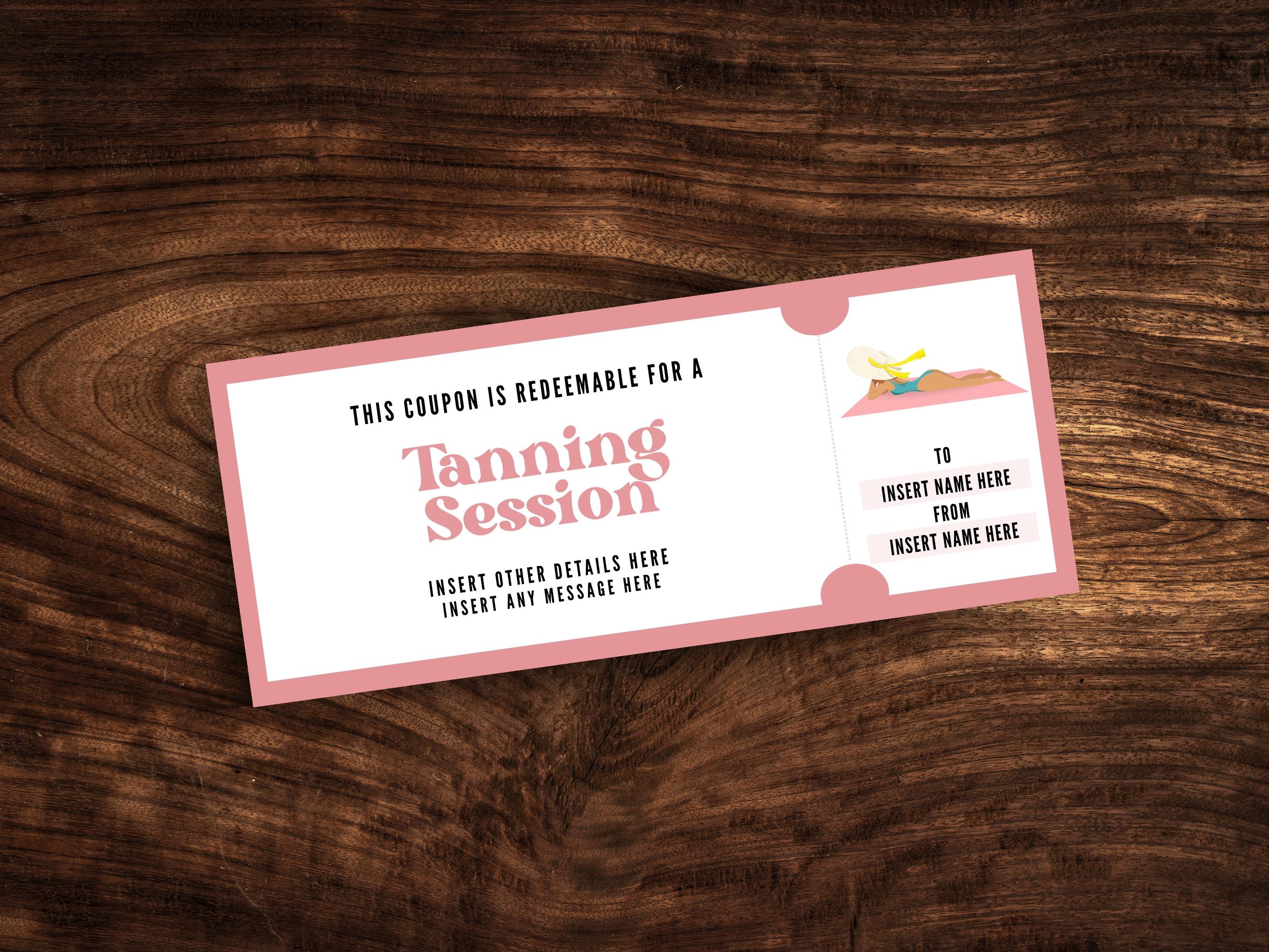 Editable Tanning Session Ticket Template, Printable Sunbathing Coupon,  Personalized Summer Spray Tan Voucher PDF - Etsy
