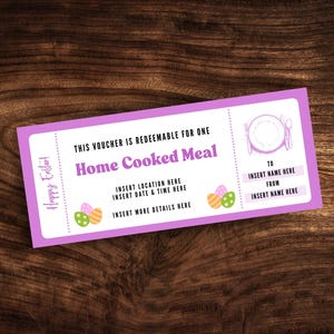 Editable Home Cooked Meal Coupon, Printable Homemade Meal Ticket Template, Custom Home Dinner Easter Gift Certificate PDF