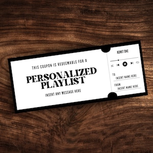 Personalisierte Playlist Ticket-Vorlage, druckbare personalisierte Mixtape Coupon, Überraschung benutzerdefinierte Playlist Geschenkgutschein PDF