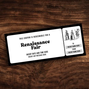Benutzerdefinierte Renaissance Fair Ticket-Vorlage, bearbeitbarer Ren Fair Coupon, druckbare Mittelaltermarkt-Einladung PDF