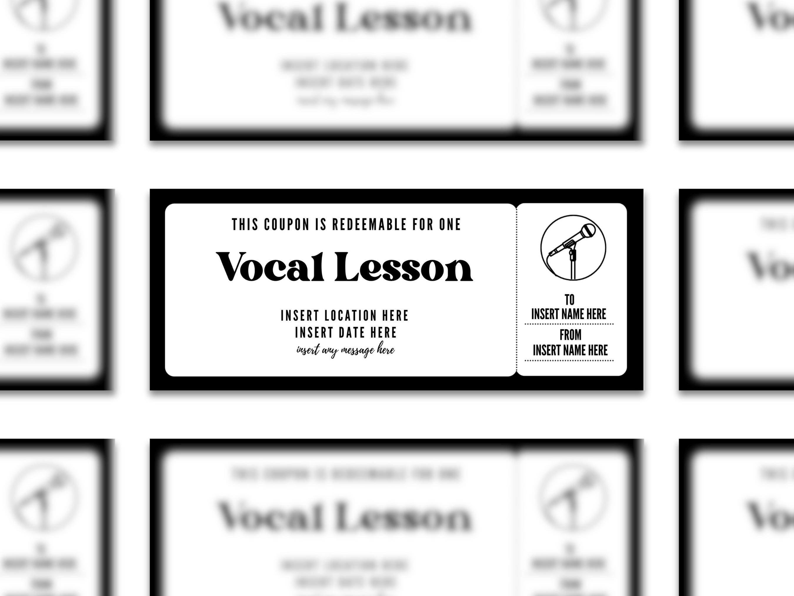 Voice Lessons Invites Editable Vocal Lesson Coupon, Custom Singing Class Ticket Template ...