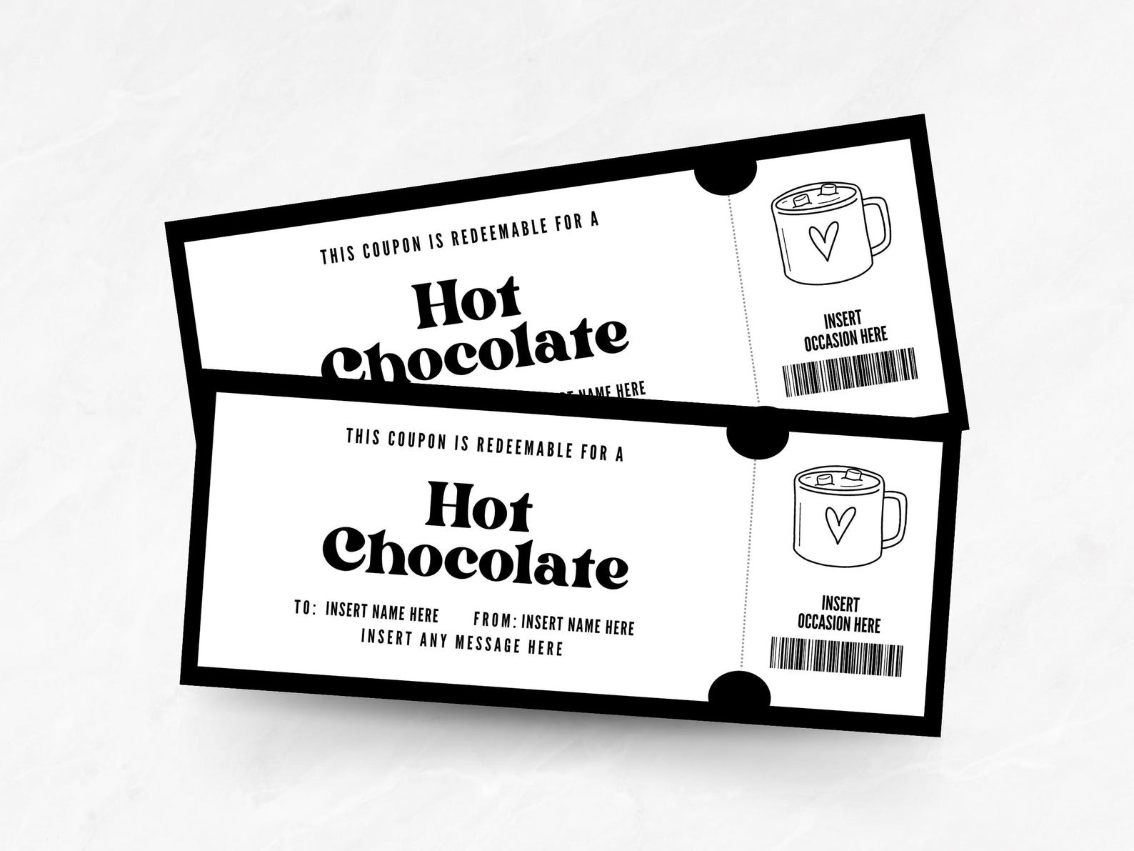 Editable Hot Chocolate Coupon, Custom Hot Cocoa Date Gift Certificate ...