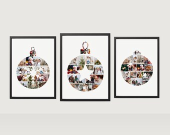 Editable Ornament Photo Collage Template, Custom Christmas Photo Collage Printable, Digital Christmas Wall Decor, Xmas Gift PDF