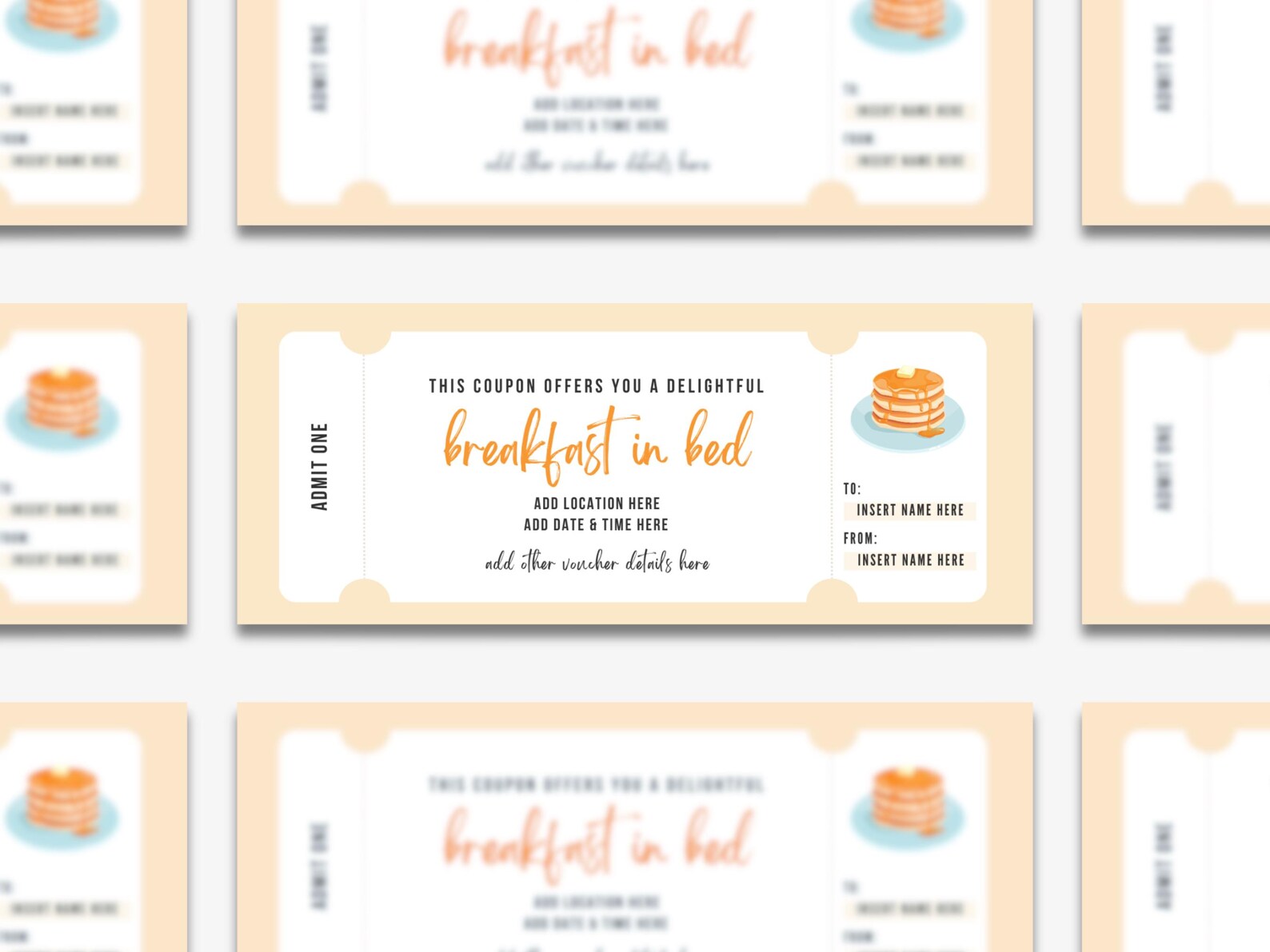 Editable Breakfast in Bed Coupon, Printable Breakfast in Bed Ticket ...