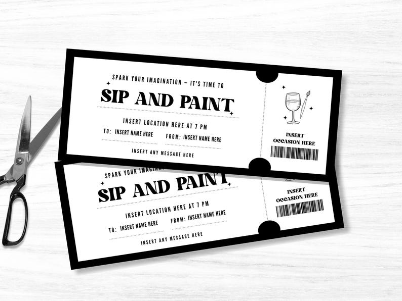 Printable Sip and Paint Party Coupon Template, Editable Wine and Paint