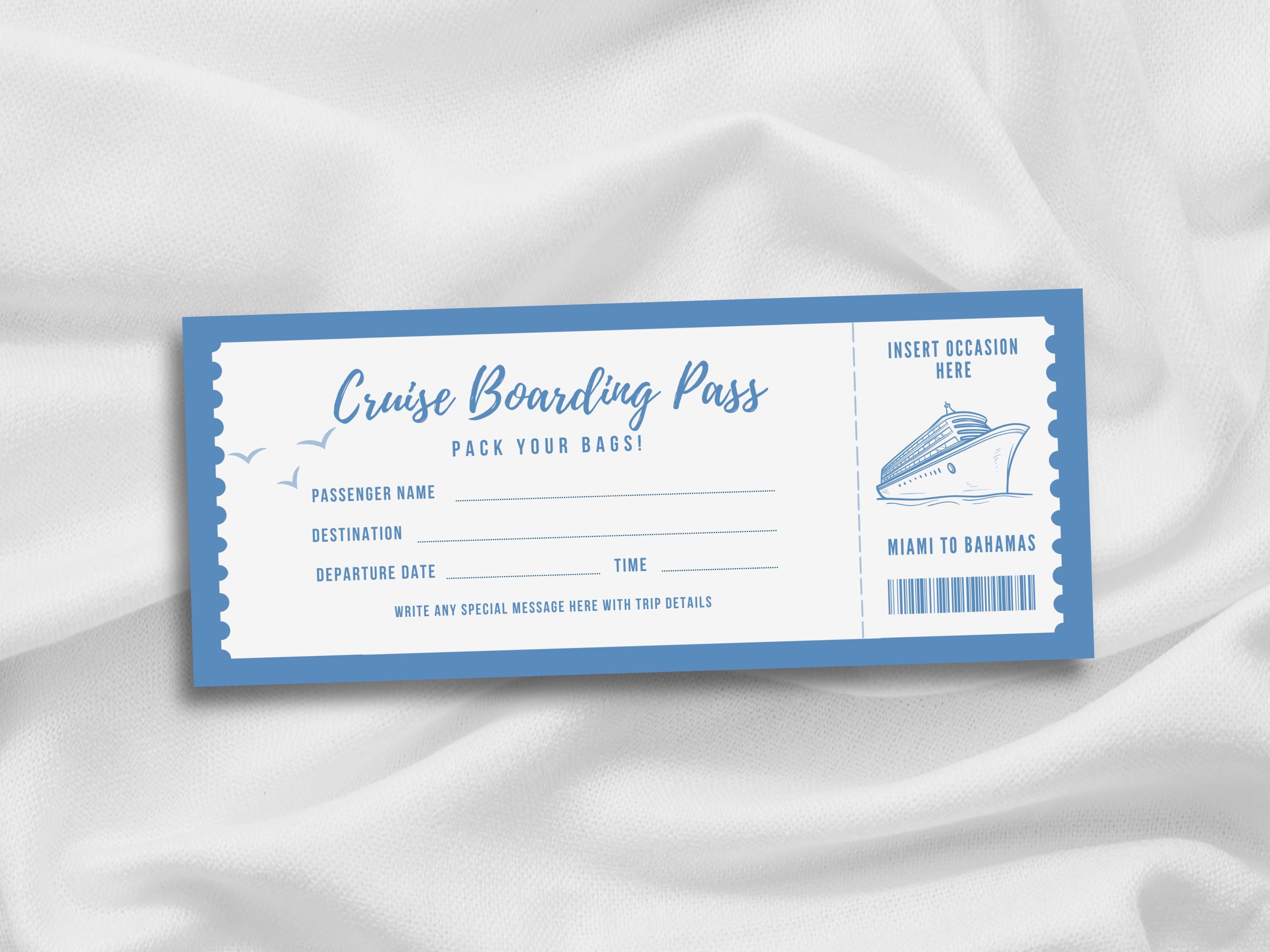Editable Cruise Ticket, Cruise Boarding Pass Coupon, Personalized