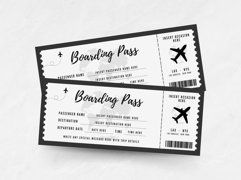 Editable Boarding Pass Template, Printable Plane Ticket, Personalized ...