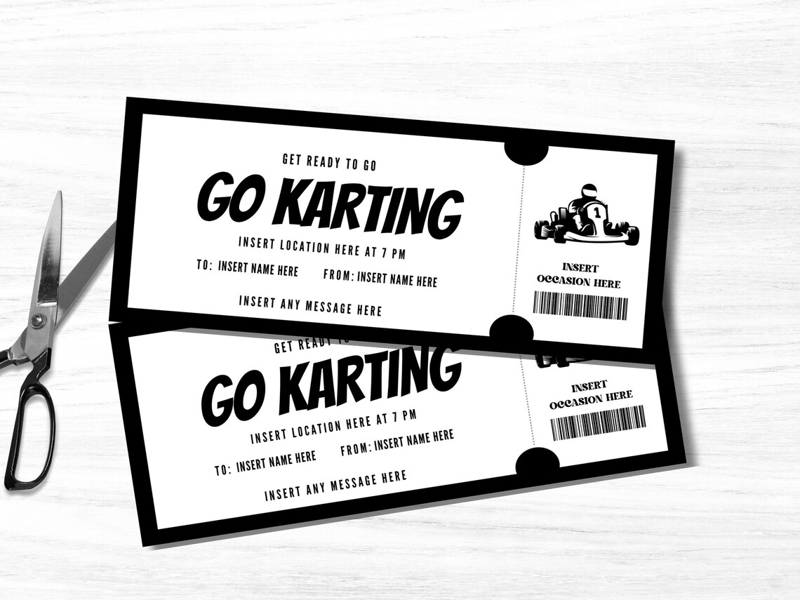 Custom Go Kart Ticket Template, Editable Go Karting Coupon, Surprise ...
