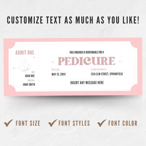 Editable Pedicure Coupon Template, Custom Pedi Ticket Gift Certificate ...