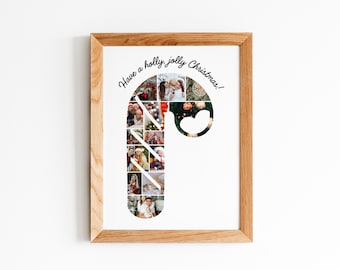 Editable Candy Cane Photo Collage Template, Custom Christmas Photo Collage Printable, Digital Christmas Wall Decor, Xmas Gift PDF